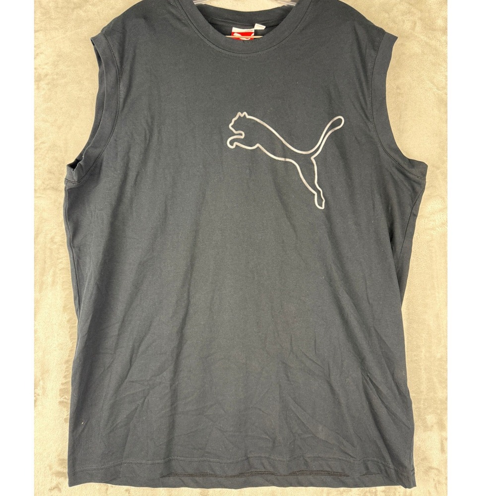 Puma Mens Black Sleeveless‎ Athletic Logo T Shirt Size L